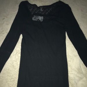 Black Long-sleeve Maxi Dress w/ Lace Detail